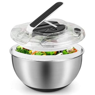 Gaethra Centrifugadora Lechuga 4,5L de Acero Inoxidable Grande, Escurridor Lechuga Centrifuga con Tapa, Base Antideslizante, Escurridor Ensalada para Lavar y Escurrir Las Ensaladas