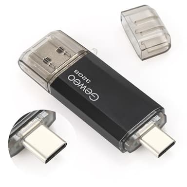 Memoria USB 32GB, Flash Drive USB 2.0 Pendrive 32GB 2 en 1 OTG USB C Memory Stick para Smartphones Android, Windows, Android, Pc, Tabletas y Otras Dispositivos USB o Tipo C (Negro)