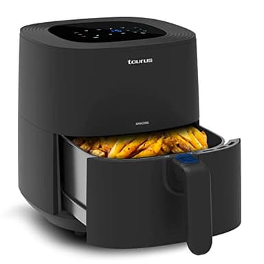 Taurus Amazing - Freidora de aire sin aceite AF1701D, Cestillo 5,5L, 8 programas, Pantalla táctil, Timer, Hasta 200 grados C, Recubrimiento antiadherente, Libre PFOA y BPA, Recetario incluido, Negro