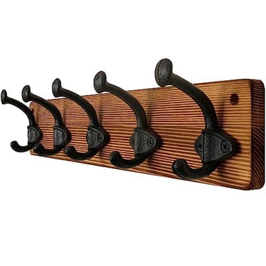 WEBI Percheros Pared Madera,5 Vintage Ganchos de Hierro fundido,Colgador Pared,Percha Pared,Colgadores Pared,5 Ganchos Para Abrigos,Chaqueta,Marrón