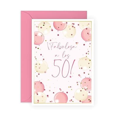 Central 23 Tarjeta de 50 cumpleaños mujer - '¡FABULOSA A LOS 50!' - Bonita tarjeta de felicitación para mama tía abuela - 50 años - Viene con pegatinas