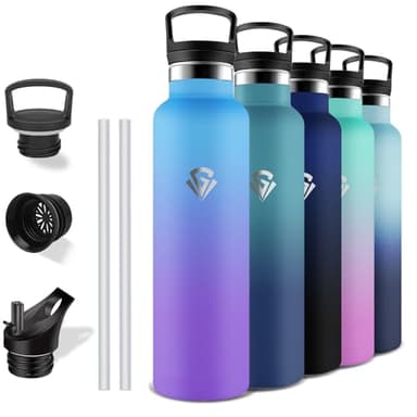 Grsta Botella Agua 1 litro, Botella Agua Acero Inoxidable, A Prueba de Fugas, Botella con Pajita, Botella sin Bpa, Doble Aislamiento, Botella Agua para la Deportes, Cámping, Senderismo, Gimnasio, Yoga