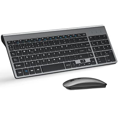 TopMate Pack Teclado y Raton 2400DPI, Inalámbricos Ultra Delgado, 2.4G Compacto Silencioso Teclado de Tamaño Completo con Cubierta, 2 Pilas AA y AAA, para PC/Laptop/Windows-Gris Negro