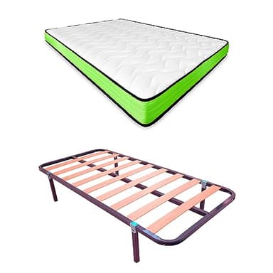 Duérmete Online Cama Completa con Colchón Viscopeque Reversible (Cara Invierno/Verano) + Somier Basic con Patas Abrazadera, Acero aleado, Gris, 90 x 190