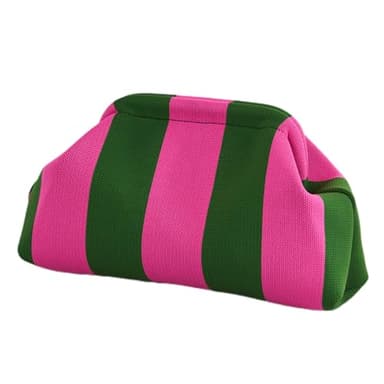 Lebartm Bolsos de mano tejidos de ganchillo para mujer, bolsa de mano con clip de bloque de color para verano, viajes, playa, Rayas verdes y rosas