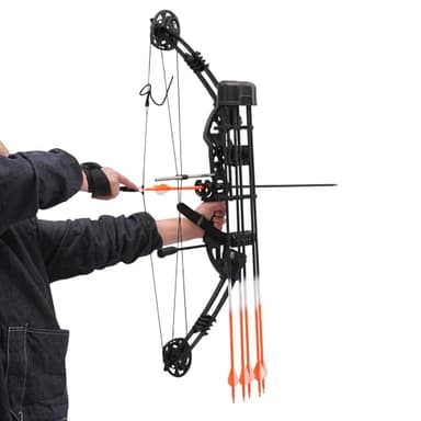 WOLEGM Juego de arco compuesto, 30 x 89 cm, arco deportivo para adultos, ajustable, con visera de 5 pines, separador, bolsa de transporte, caja de flechas para caza, tiro con arco, entrenamiento de