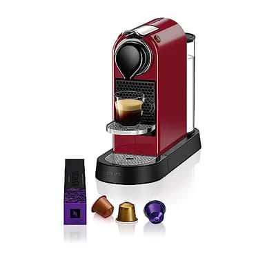 Krups Nespresso Citiz - cafetera de cápsulas monodosis, con 19 bares de presión, thermoblock, función automática con botones retroiluminado, color granate, modo Eco, Incluye kit bienvenida