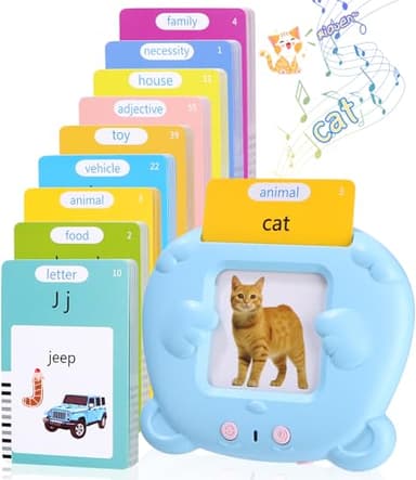 SOBEAU Tarjetas Flash Parlantes, 510 Palabras Tarjetas Flash Parlantes IngléS, Tarjetas Parlantes para NiñOs PequeñOs 2-6, Juguete Regalo Preescolar, Juguetes Educativas Audibles(Azul)