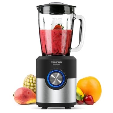 Taurus Amazing - Batidora de vaso JB1200XC, 1200W, Jarra de cristal de 175L, 5 velocidades + Turbo, Profesional con cuchillas de 6 hojas, Pica hielos, Acero Inoxidable, Apto lavavajillas