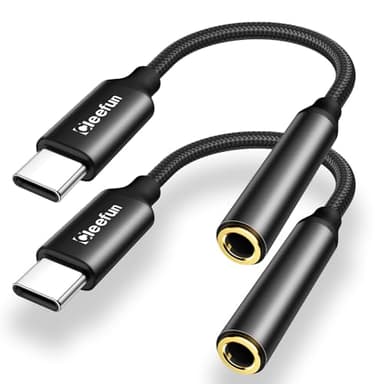 CLEEFUN Adaptador USB C a Jack 3.5mm (2 Pack), DAC Chip Adaptador Auriculares Tipo C Compatible con iPhone 15 Plus Pro MAX, Samsung Galaxy S25 S24 S23 Ultra, Pad Pro/Air, MacBook Pro/Air y más