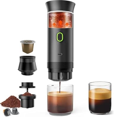 Cafetera Portatil Capsulas 3 en 1 compatible con Nespresso Dolce Gusto y Café Molido - Cafetera Portátil Multicapsulas para Llevar - Maquina Cafe Portatil Pequeña