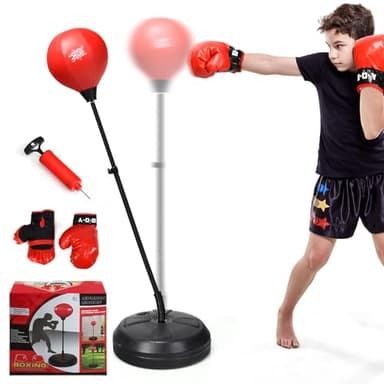 COSTWAY Saco de Boxeo de Altura Regulable de 120 a 154 cm, Punching Ball, Juego de Saco de Boxeo, Saco de Boxeo de Pie con Guantes de Boxeo y Bomba Manual para Adulto y Niños de 8+ Años (Negro)