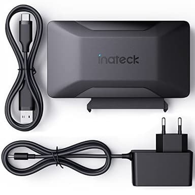 Inateck Adaptador SATA a USB 3.2 Gen 2, Cable Adaptador de Disco Duro para SSD/HDD de 2,5/3,5 Pulgadas, Adaptador de alimentación de 12 V/2 A Incluido, Transferencia bidireccional.