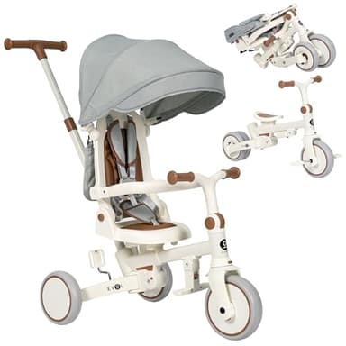Olmitos - Triciclo Evolutivo de Bebé 5 en 1 - Bicicleta Niños Desde 1 Año hasta 5 años - De Triciclo a Bicicleta con o sin Pedales – Adaptable y transformable (Evol, Gris)