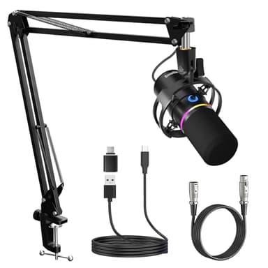 socodox Kit de Micrófono Dinámico XLR/USB, Micrófono para PC para Streaming, Podcasting, Juegos, RGB, Función de Silencio y Cancelación de Ruido, Control de Volumen, Jack para Auriculares