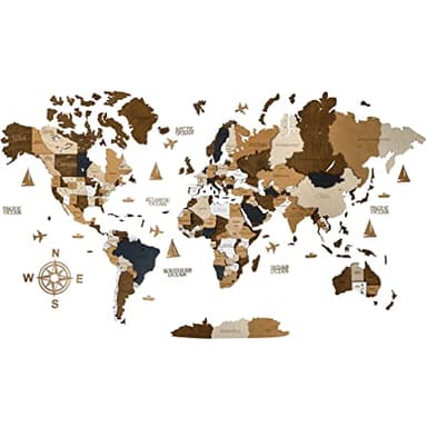 WoodLeo Mapa del mundo de madera 3D Art Decoración de Pared Grande - Talla (M, L, XL) Idea de Regalo para Cualquier Ocasión - Arte de Pared para Casa, Cocina u Oficina