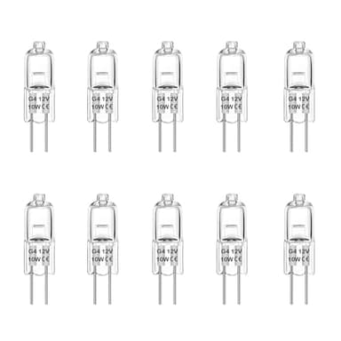 Rpanle 10 Piezas Bombilla Halógena, 10W 12V Blanco Cálido 3000K, para Iluminación de Cocina, Candelabro Lámparas de Escritorio y de Piso (G4)