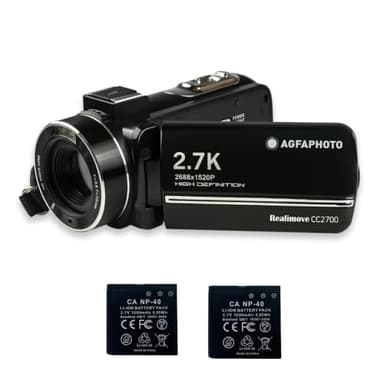 AgfaPhoto Realimove CC2700 - Videocámara de vídeo de 2,7 K, Fotos de 24 MP, Pantalla táctil IPS de 3,0 Pulgadas, Zoom Digital 18X, luz LED, Mando a Distancia, 2 Pilas de Litio