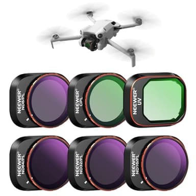 NEEWER ND/PL Filtro Set Compatible con dji Mini 4 Pro, 6 Pack UV CPL ND8/PL ND16/PL ND32/PL ND64/PL Polarizador Neutral Densidad Drone Lentes Accesorios, Multi Coated HD Optical Glass/Aluminum Frame
