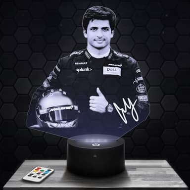 Lámpara de noche C.Sainz Piloto F1 decoración Monoplaza de Fórmula 1. Idea de regalo para hombre objeto C.Sainz Piloto F1 luz nocturna adulto decoración Cuarto.Regalo Navidad