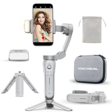 KOSCHEAL L7BPro Estabilizador de Movil, 3-Axis Gimbal Estabilizador para Smartphone con Luz de Relleno y Trípode, AI Powered Seguimiento Facial para Video de Vlog/Youtube/TikTok con App