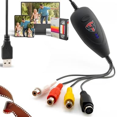 TechSide Video Grabber 2025: capturadora Video y convertidor VHS a Digital USB 2.0 para videograbadora VHS Hi8 Compatible con Windows 11/10, Software para Transformar Cintas en MP4