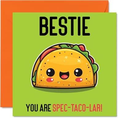 Tarjetas de cumpleaños para mejor amiga, Spec-Taco-lar, divertida tarjeta de feliz cumpleaños para mejor amigo de amigos, regalos de mejor amigo, tarjetas de felicitación de broma de 145 mm para