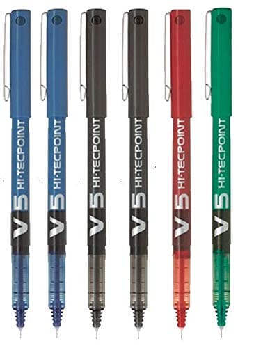 Boligrafos pilot v5 pack 6 boligrafos (2 azules 2 negros 1 rojo 1 verde)