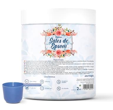 Plantawa Sales de Epsom 2KG | Sales de Baño con Sulfato de Magnesio para Relajación Muscular | Aromaterapia Relajante, Baño Relajante y Espumoso, Sueño Reparador 100% Natural