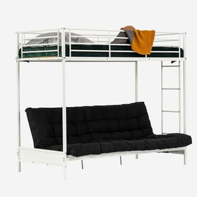 MEUBLE COSY Literas Juveniles 90x190cm Marco de Cama con Sofá Plegable y Somier de Lamas de Metal, Estilo Industrial, para Dormitorio Infantil Hogar, Blanco