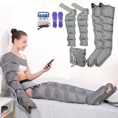 Masajeador de piernas con compresión de Aire, Presoterapia para Casa Botas Compresión Presoterapia, Refuerzo de circulación para pies, Piernas, Cintura (6 Chamber, 2 Legs+2 Arm+1 Waist)