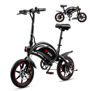 DYU Bicicleta Eléctrica Plegable,14 Pulgadas Portátil Bicicleta Eléctrica,Inteligente E-Bike con Asistencia de Pedal,Altura Ajustable,Portátil Compacta,Unisex Adulto (Negro)