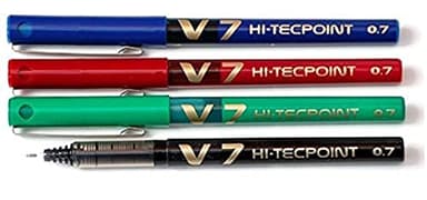 Pilot V7 HI-TECPOINT - Juego de bolígrafos roller (4 unidades: 1 negro, 1 azul, 1 rojo y 1 verde)