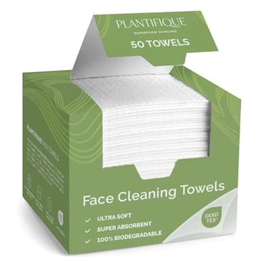 PLANTIFIQUE Toallas Desechables Faciales 100% Viscosa - 50 Piezas Toallitas Biodegradables Cara XL 24x30 cm - Skin Care Limpieza Facial Mujer