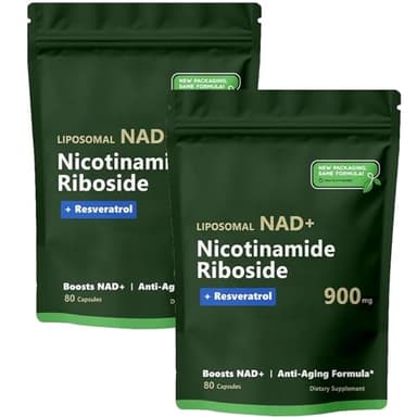 NAD⁺Nicotinamide Riboside Resveratrol 900 mg, Resveratrol, Quercetin, Liposomal Nicotinamide Riboside for Vitality & Anti-Aging Support Energy Focus, 80 Capsules (2PCS)