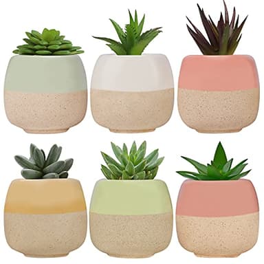 BELLE VOUS Mini Macetas Decorativas de Cerámica (Pack de 6) 6 x 5,5 cm – Set Tiestos Decorativos con Agujero de Drenado – Hogar, Oficina, Interior y Jardín - Maceta Cactus y Suculentas