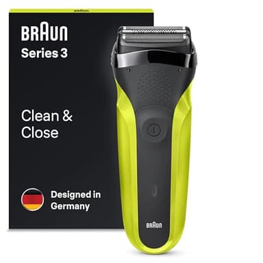 Braun Series 3 Afeitadora Eléctrica Hombre, Máquina de Afeitar Barba con 3 Cuchillas Flexibles, Recargable e Inalámbrica, 300S, Negro/Verde Eléctrico
