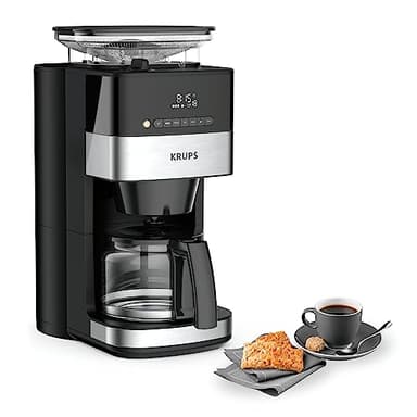 Krups Grind and Brew KM8328 cafetera de filtro con molinillo, 1.25 L, 10 - 15 tazas, cafetera automática, molinillo cónico, café en grano, café molido, panel de control digital LED