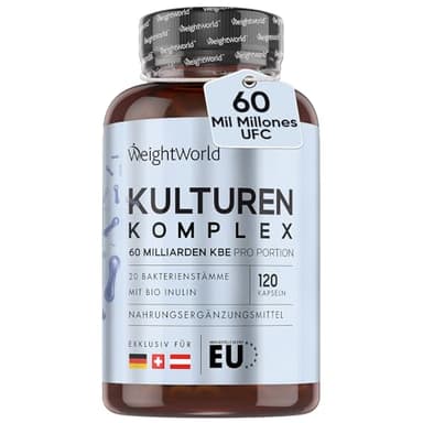 Probióticos y Prebióticos Intestinales con 60 Mil Millones de UFC 120 Cápsulas Veganas - Cultivo de 20 Cepas Bacterianas para Armonía Interna, Para 2 Meses de Suministro