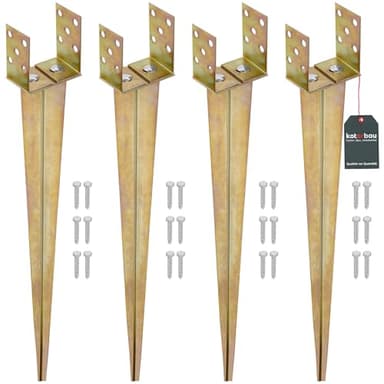 KOTARBAU® Juego de 4 soportes para postes en U, 0 – 125 mm, ancho ajustable para clavar, acero galvanizado, anclajes de suelo para postes de madera, anclaje para postes de madera, anclaje de suelo,