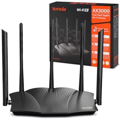 Tenda RX12 Pro - Router WiFi 6 AX3000, Doble Banda 2.4/5Ghz, WAN/LAN Puertos Gigabit, 5 Antenas de 6dBi, WiFi+ Cobertura, Diagnóstico Inteligente, WPA3, OFDMA, MU-MIMO, WPS, VPN, Modo Punto de Acceso
