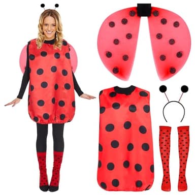 YQBFB Disfraz de Mariquita para Mujer Adulto: Disfraz Mariquita Adulto Mujer de Carnaval con Alas Diadema y Medias a Juego - Ideal para Halloween Cosplay y Fiestas a Tema (Mariquita, M)
