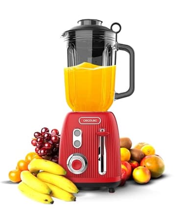 Cecotec Batidora de Vaso Retro Power Black Titanium RetroRed. 1200W Potencia Máxima, 2 Velocidades, Cuchilla de 4 Hojas con Recubrimiento de Titanio Negro y Jarra de 1,5L, Diseño Vintaje en Rojo