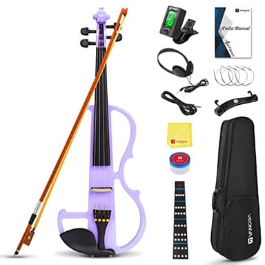 Vangoa 4/4 Violín Electrico Silencioso Tamaño Completo Electric Violin Set para Principiantes, Adultos, Estudiantes con Kits, Púrpura