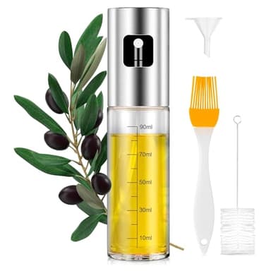 PORTENTUM pulverizador aceite spray de acero inox y vidrio de 100 ml, apto para freidora de aire y multiusos, spray aceite de cocina antigoteo, aceitera con dispensador, accesorios freidora sin aceite
