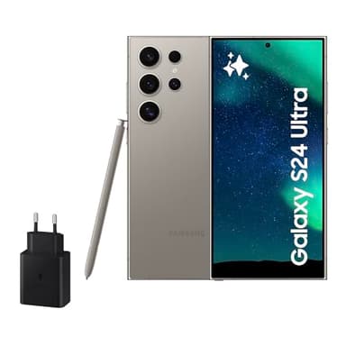 Samsung Galaxy S24 Ultra y Cargador 45W, Teléfono Móvil con IA, Smartphone Android, 12 GB RAM, 512 GB Almacenamiento, Cámara 200MP, S Pen, Batería Larga Duración, Gris Titanium (Versión Española)