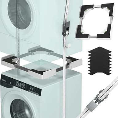 JHCHU Kit de apilamiento universal para lavadora y secadora, Rango de marco ajustable de 45 a 68 cm, Ofrece soluciones para apilar lavadoras y secadoras de diferentes tamaños (Blanco)