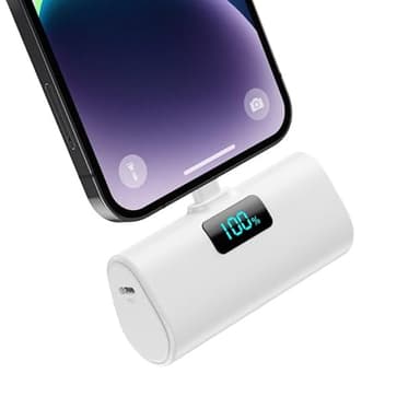 Mini Cargador Portátil para iPhone, 5200mAh Ultra-Ligera 20W PD Carga Rapida Batería Externa Compacto Power Bank con Pantalla LCD Powerbank Compatible con iPhone 14/14 Pro/13/12/11/XR/X/8/7/6-Blanco