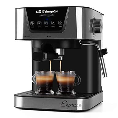 Orbegozo EX 6000, Cafetera express, 1050 W, depósito de agua extraíble 1,5 litros, 20 bar, panel control táctil, modos programados, café molido/monodosis, vaporizador, frontal inox, color plata