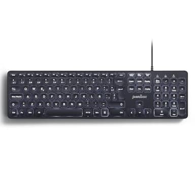 Perixx PERIBOARD-331 Teclado Full-Size USB retroiluminado con Cable - Teclas de Tijera Tipo X - Retroiluminación Blanca - Negro - QWERTY Español
